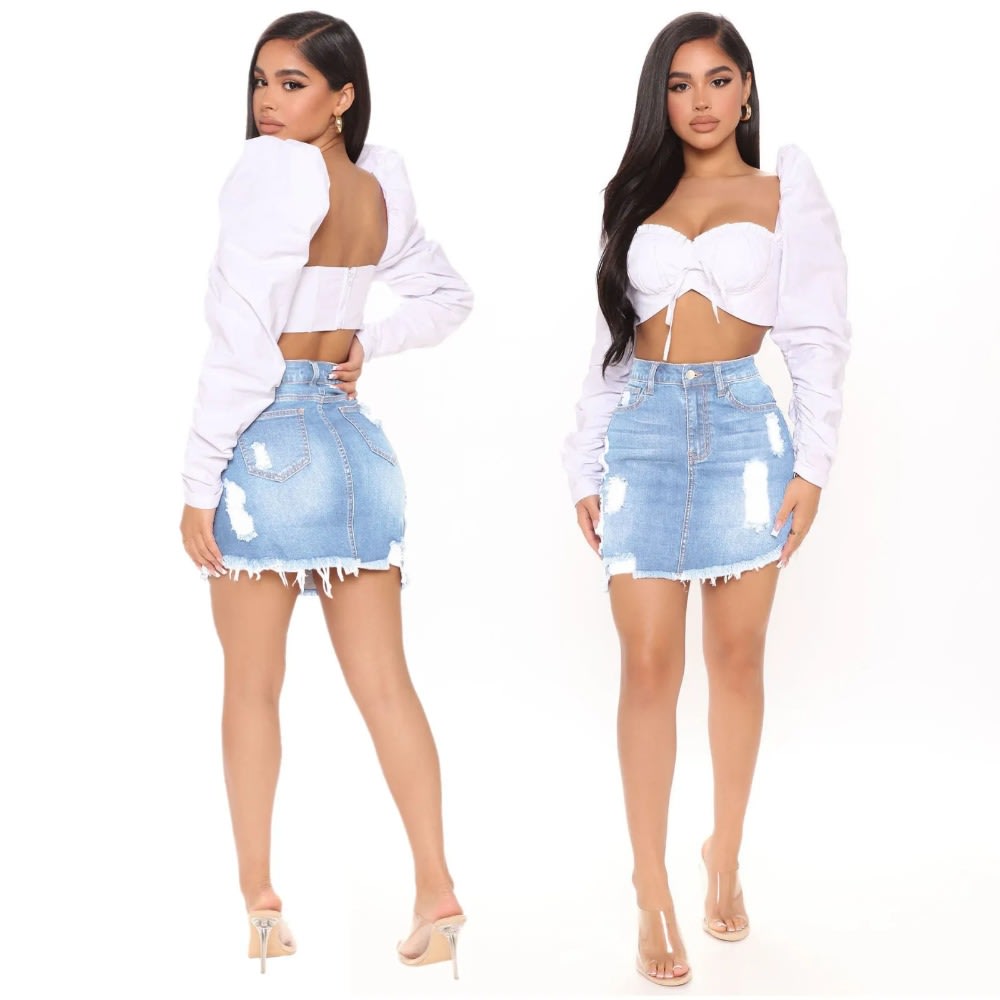 2023 Summer High Waist Denim Mini Skirt with Button Detail